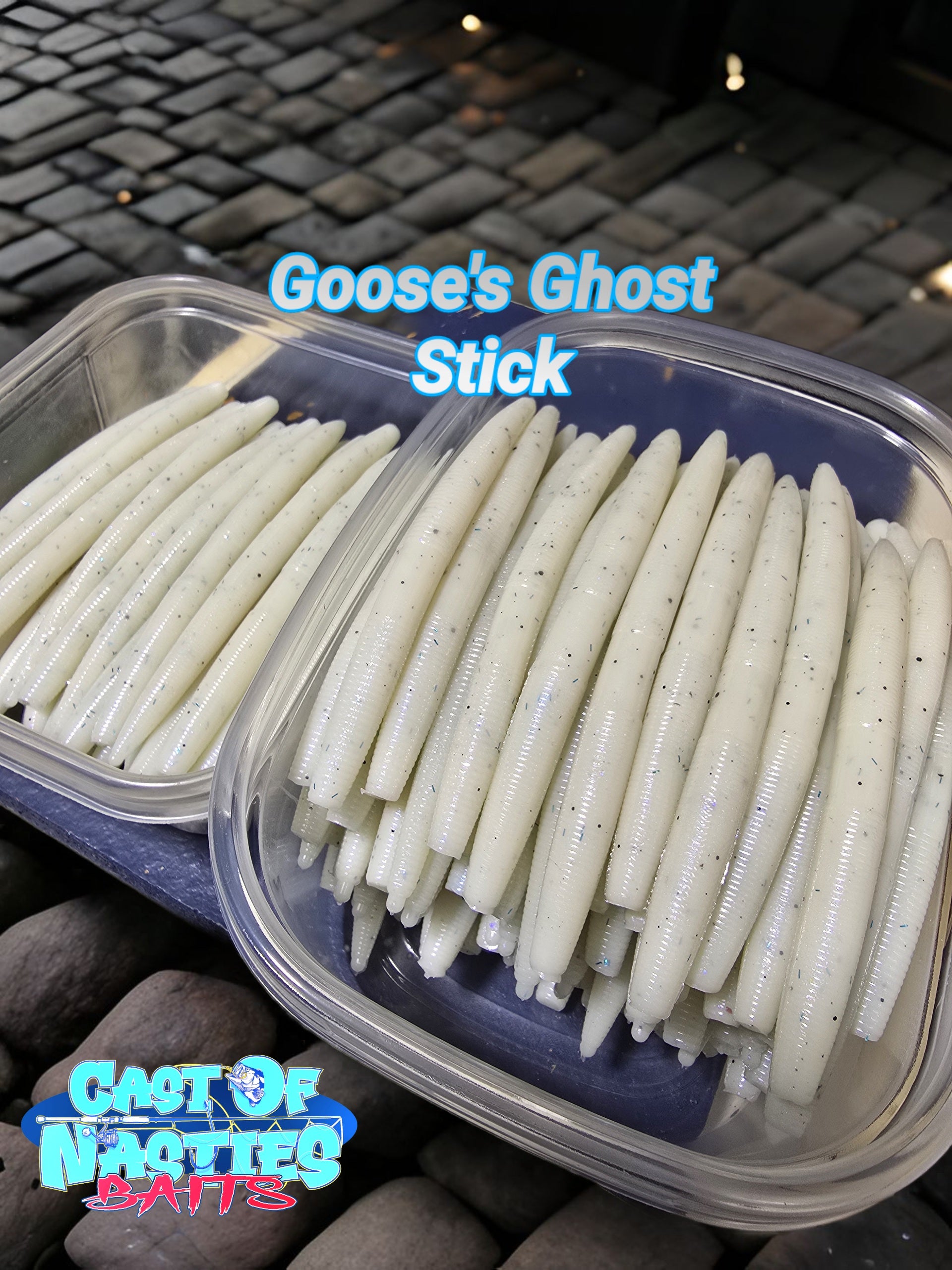 Nasties Stick Worms, 5-inch salt-free white soft plastic, 10-pack; versatile for Texas, wacky and shakeyhead rigs.