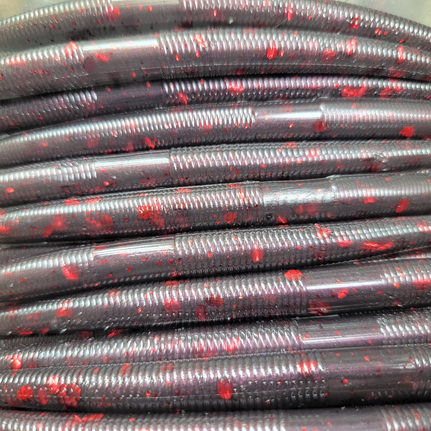 Nasties Stick Worms, 5 inch soft plastic, 10pk, salt-free, black with red speckles for Texas, Carolina, wacky rigs.